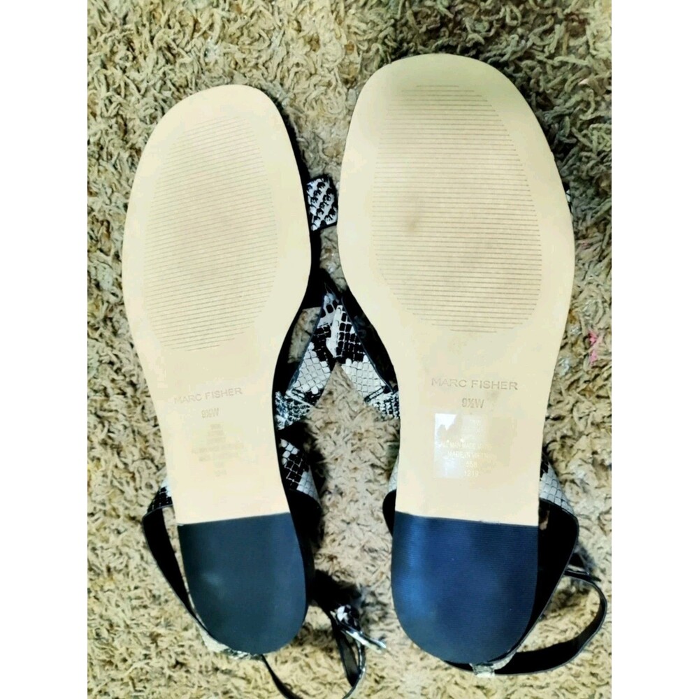 Marc Fisher Black and Snake Print Leather Sandals - Picture 2 of 5